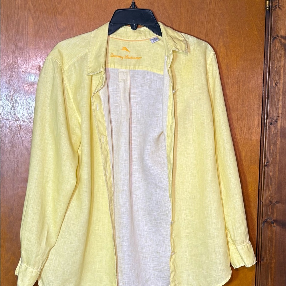 Tommy Bahama Light Yellow Casual Shirt 100% Linen - Picture 2 of 16